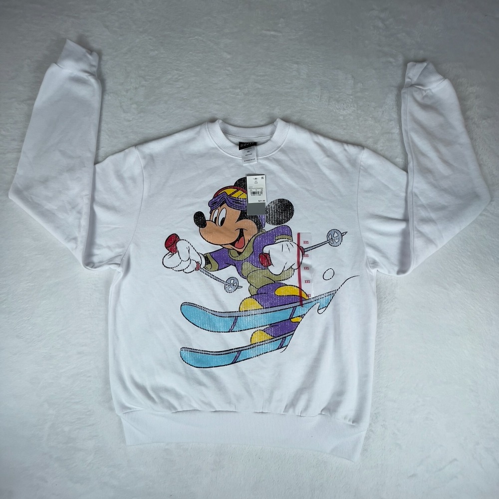 Mickey‎ Mouse Sweatshirt Women's 2XS White Mickey Ski Graphic Crew Neck